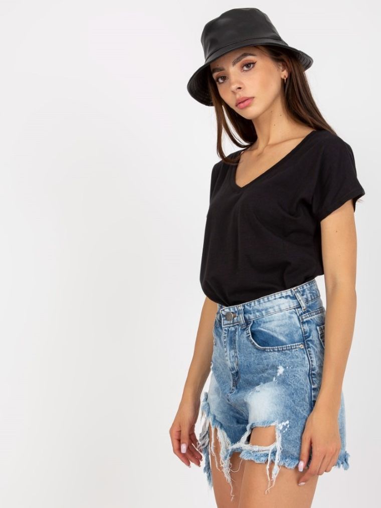 T-shirt damski, czarny, Basic Feel Good