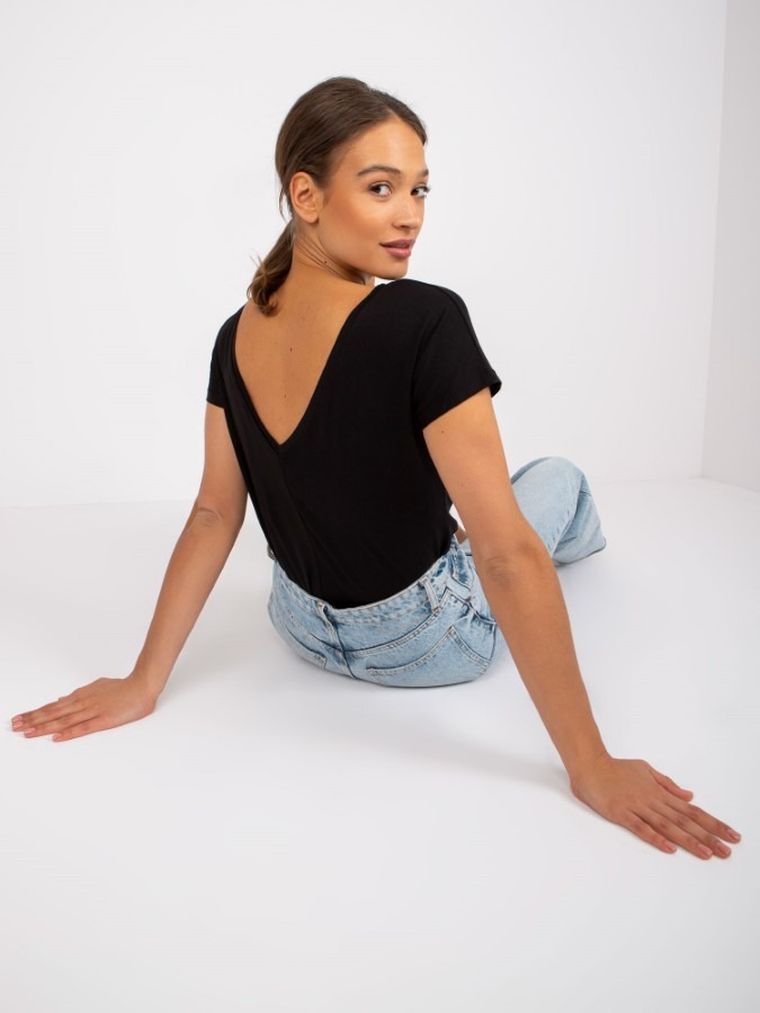 T-shirt damski, czarny, Basic Feel Good