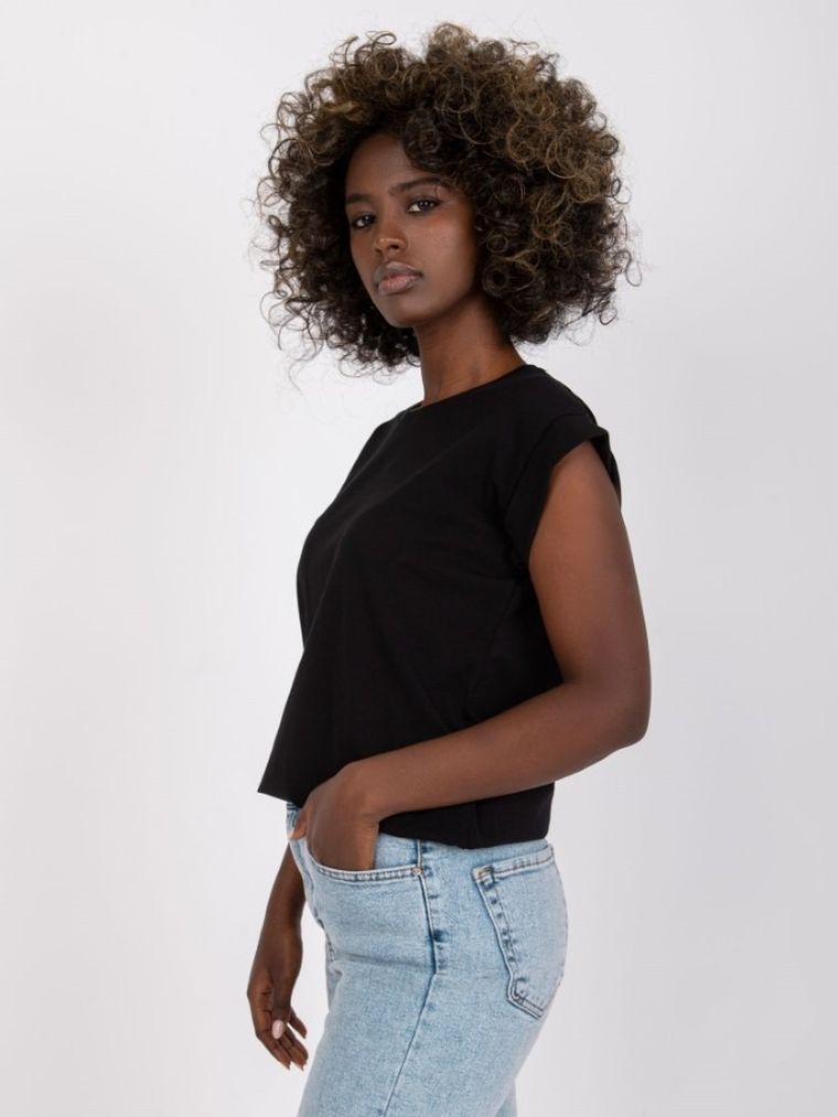 T-shirt damski, czarny, Basic Feel Good