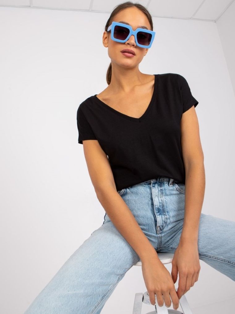 T-shirt damski, czarny, Basic Feel Good