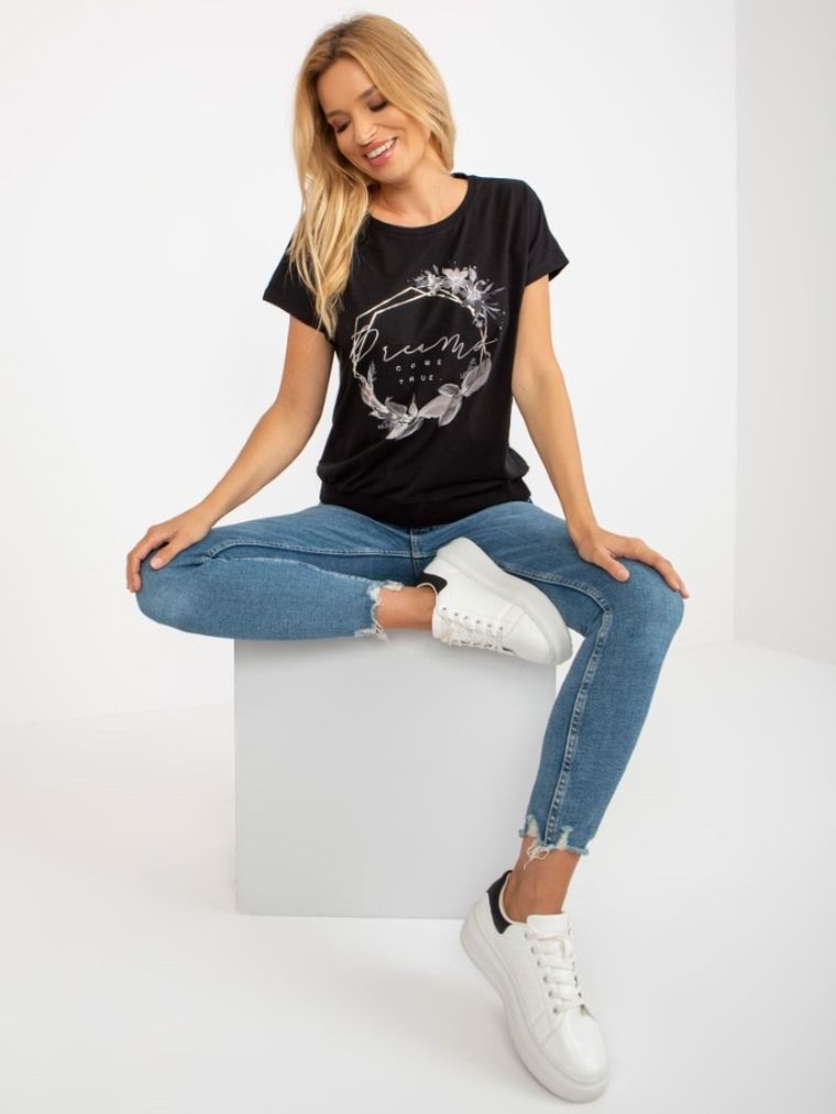 T-shirt damski, czarny, Rue Paris