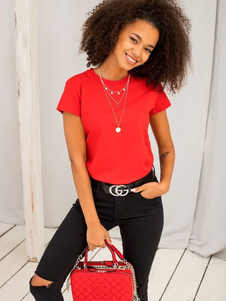 T-shirt damski, czerwony, Basic Feel Good