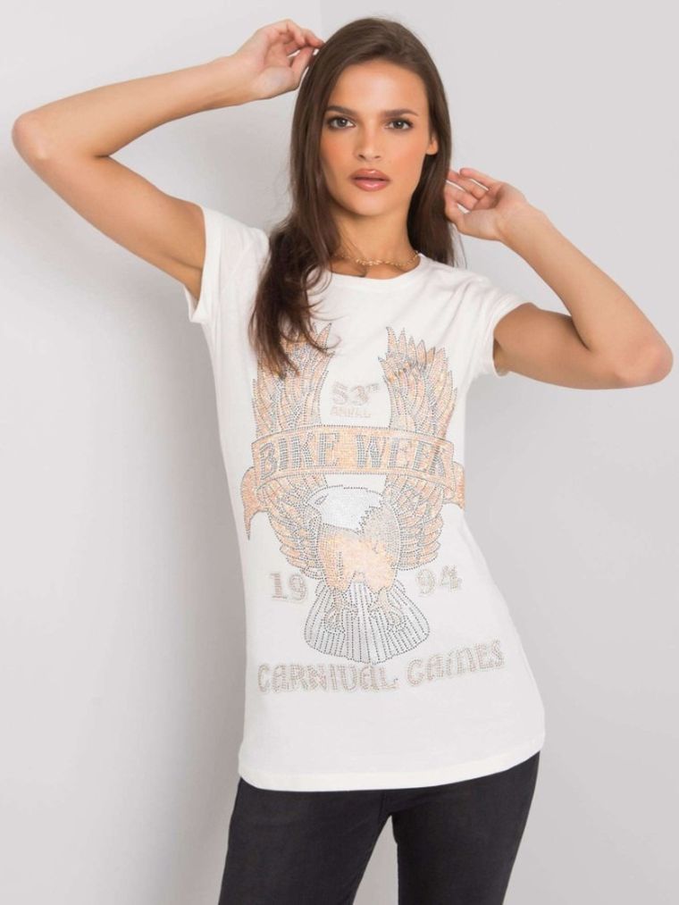 T-shirt damski, ecru, Ex Moda