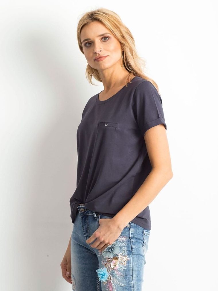 T-shirt damski, grafitowy, Basic Feel Good