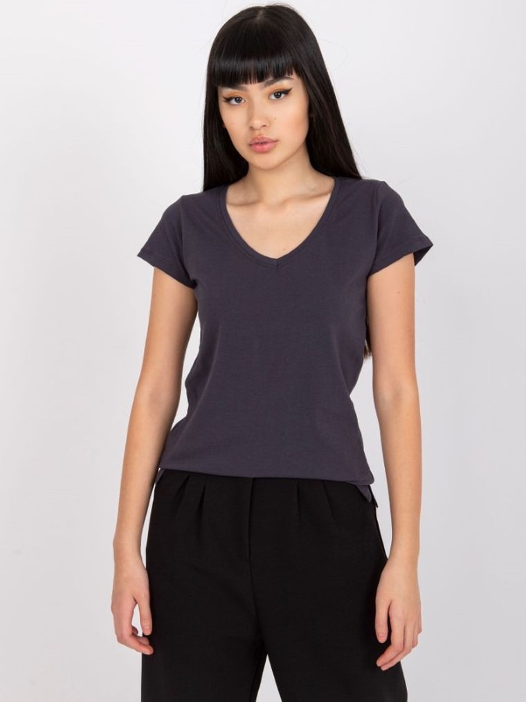 T-shirt damski, grafitowy, Basic Feel Good