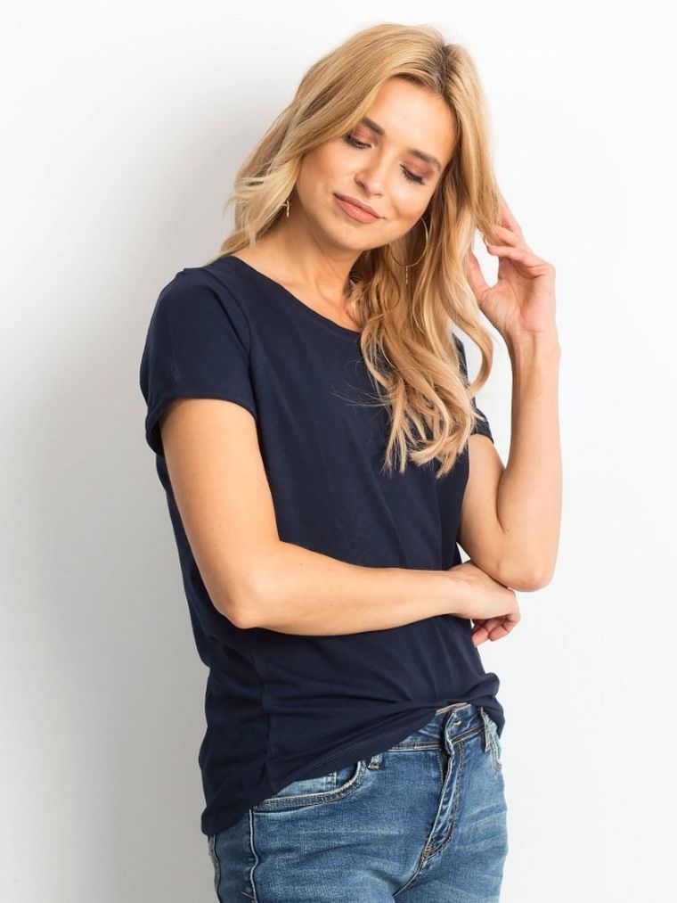 T-shirt damski, granatowy, Basic Feel Good