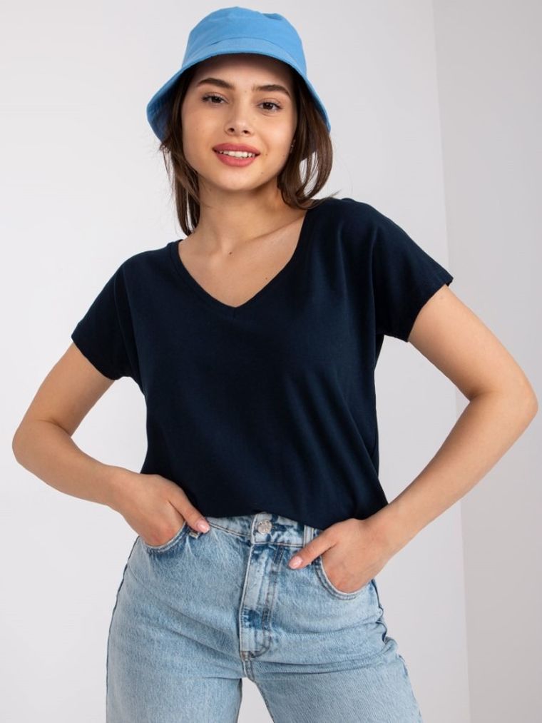 T-shirt damski, granatowy, Basic Feel Good