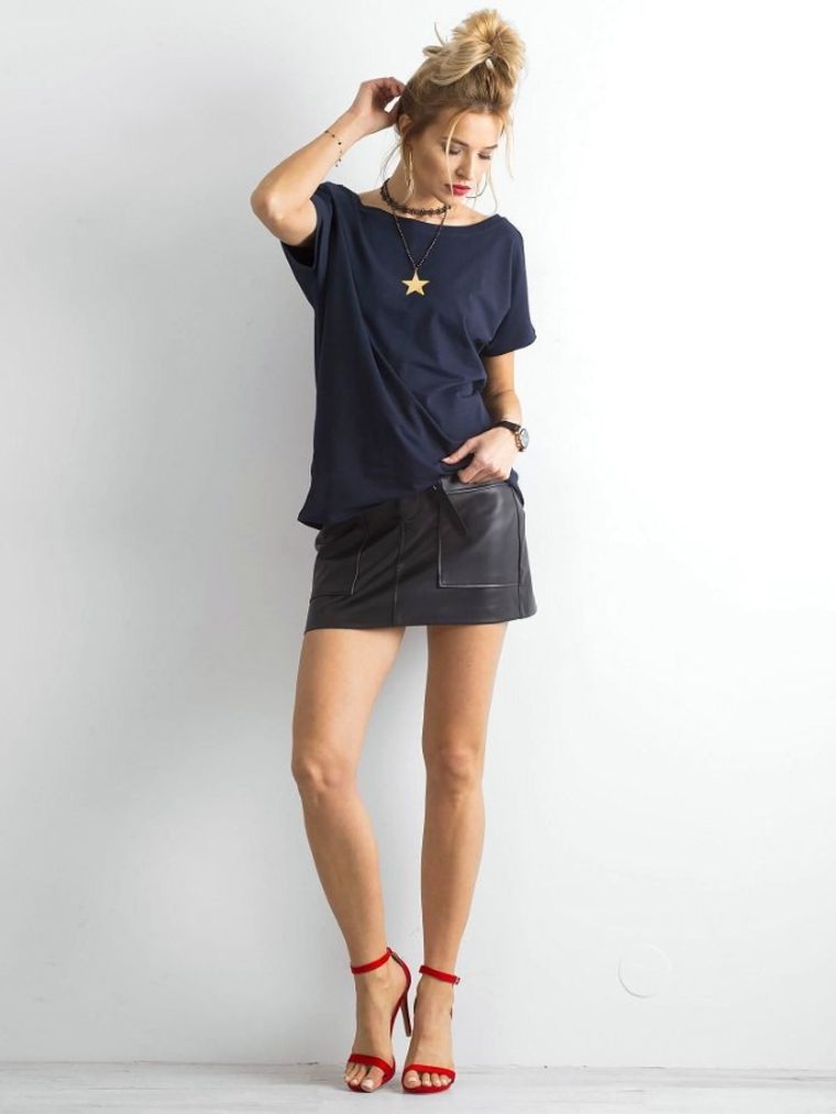 T-shirt damski, granatowy, Basic Feel Good