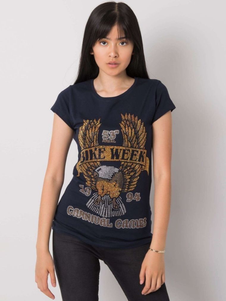 T-shirt damski, granatowy, Ex Moda