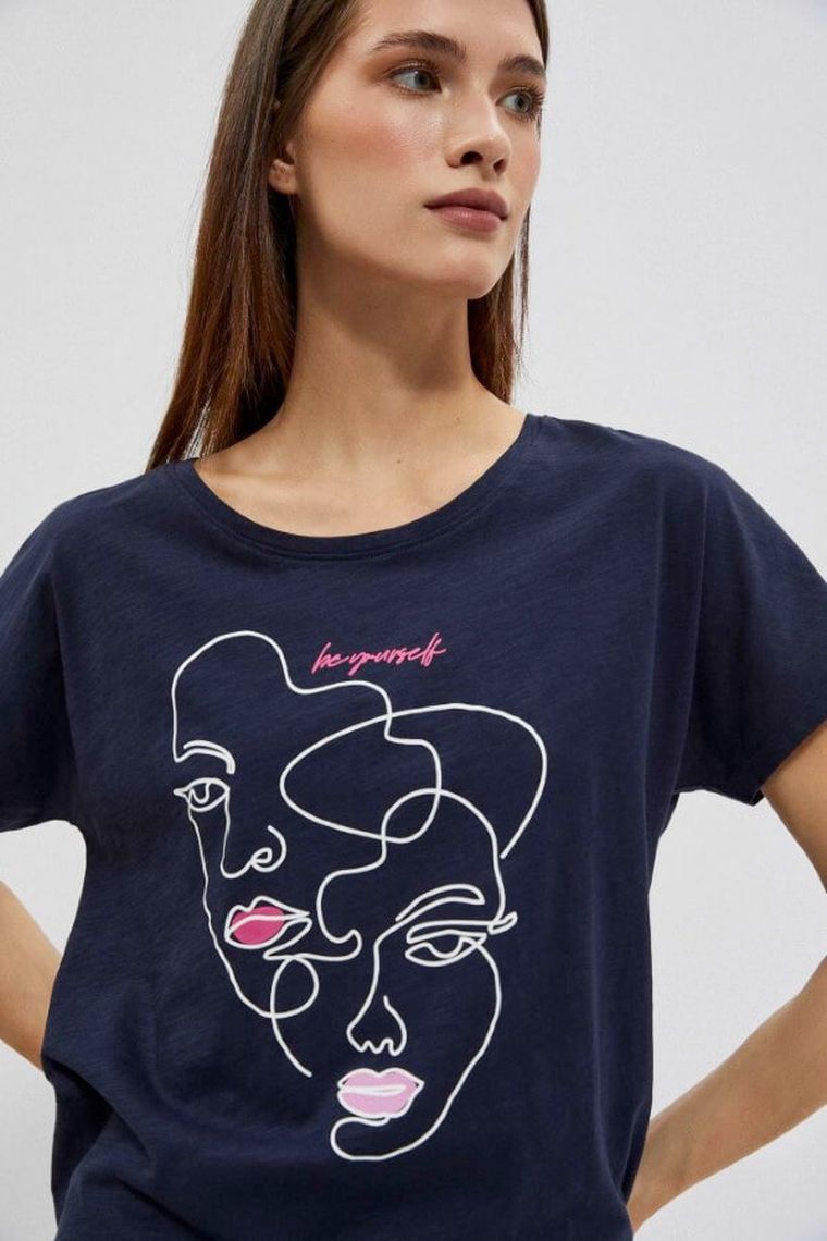 T-shirt damski, granatowy, Moodo