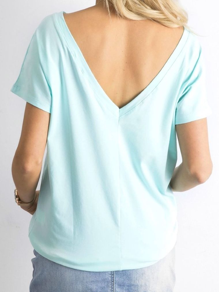 T-shirt damski, miętowy, Basic Feel Good