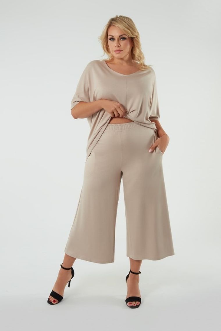 T-shirt damski, plus size, beżowy, Soler, Italian Fashion