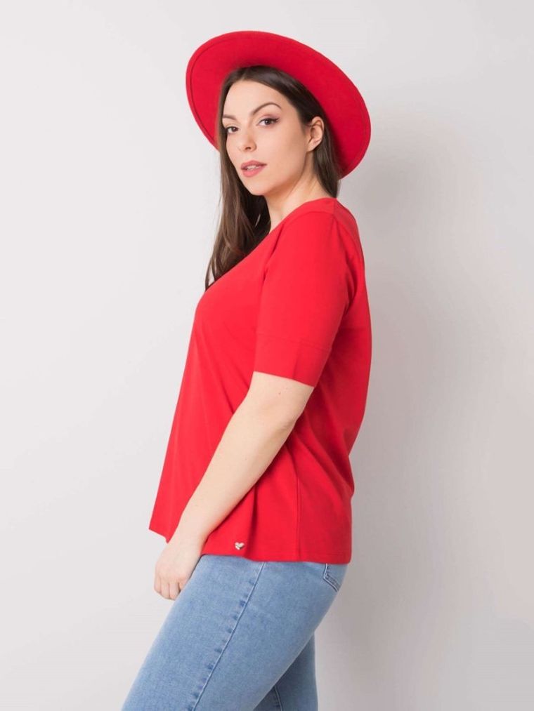 T-shirt damski, plus size, czerwony, Basic Feel Good