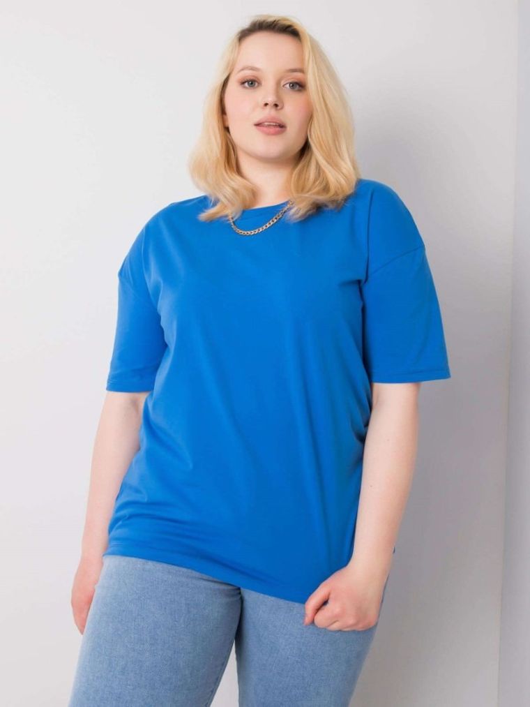 T-shirt damski, plus size, niebieski, Basic Feel Good