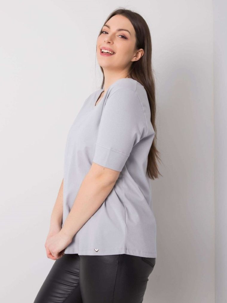 T-shirt damski, plus size, szary, Basic Feel Good