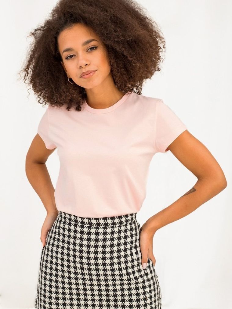 T-shirt damski, różowy, Basic Feel Good