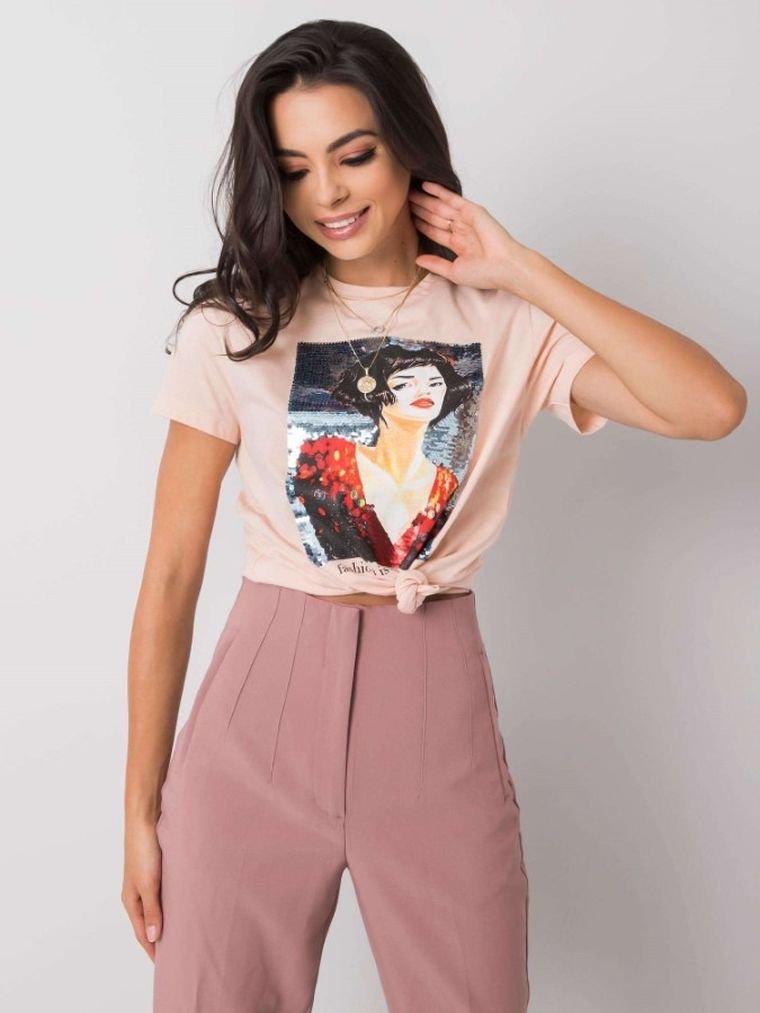 T-shirt damski, różowy, Pepper & Mint