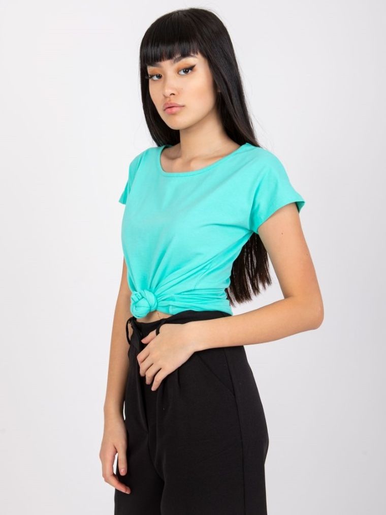 T-shirt damski, turkusowy, Basic Feel Good