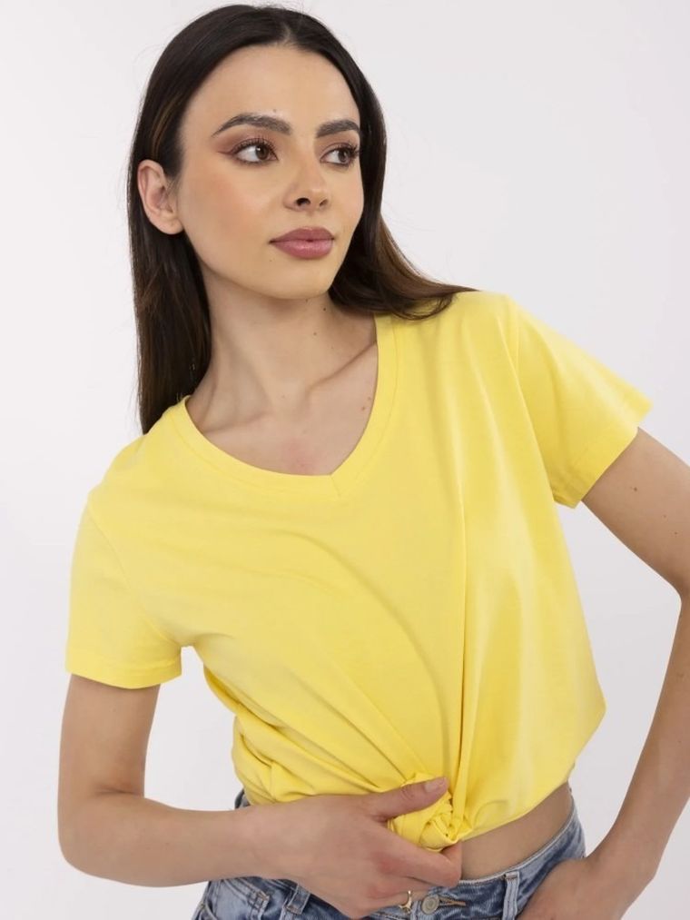 T-shirt damski, żółty, Basic Feel Good