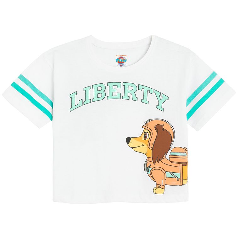 T-shirt dziewczęcy, crop top, biały, Psi Patrol, Licence Brand