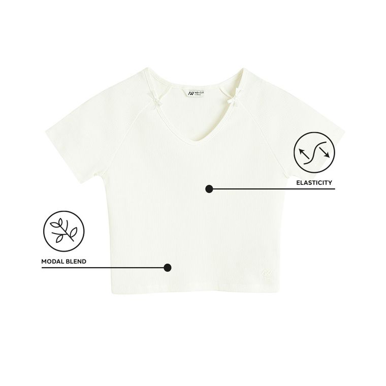 T-shirt prążkowany z domieszką modalu NOWEAR