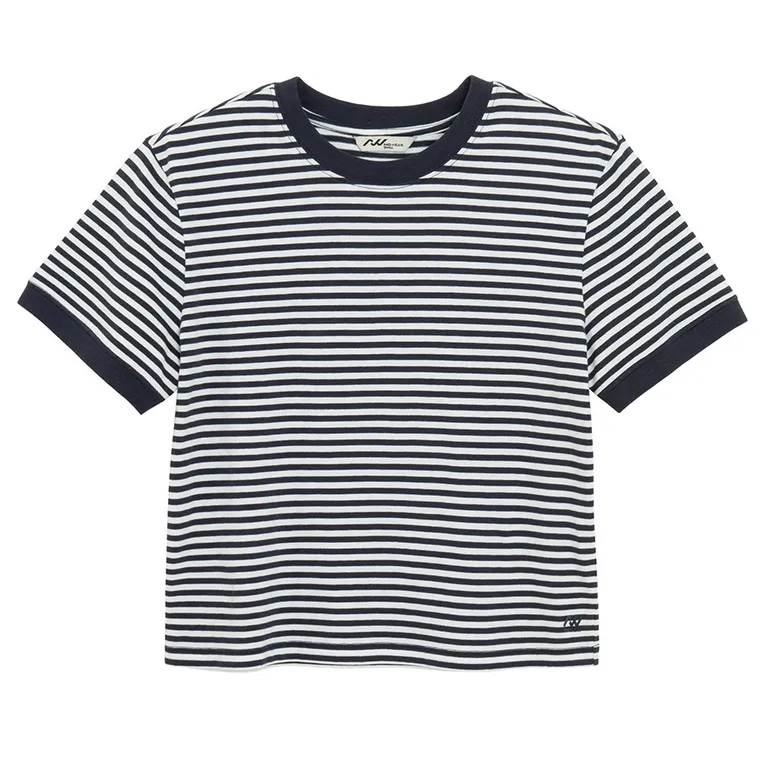 T-shirt z nadrukiem w paski o kroju crop NOWEAR
