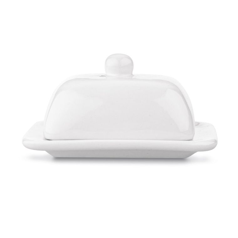 Tadar, ceramiczna maselniczka, biała, 15,8-12,6-8 cm