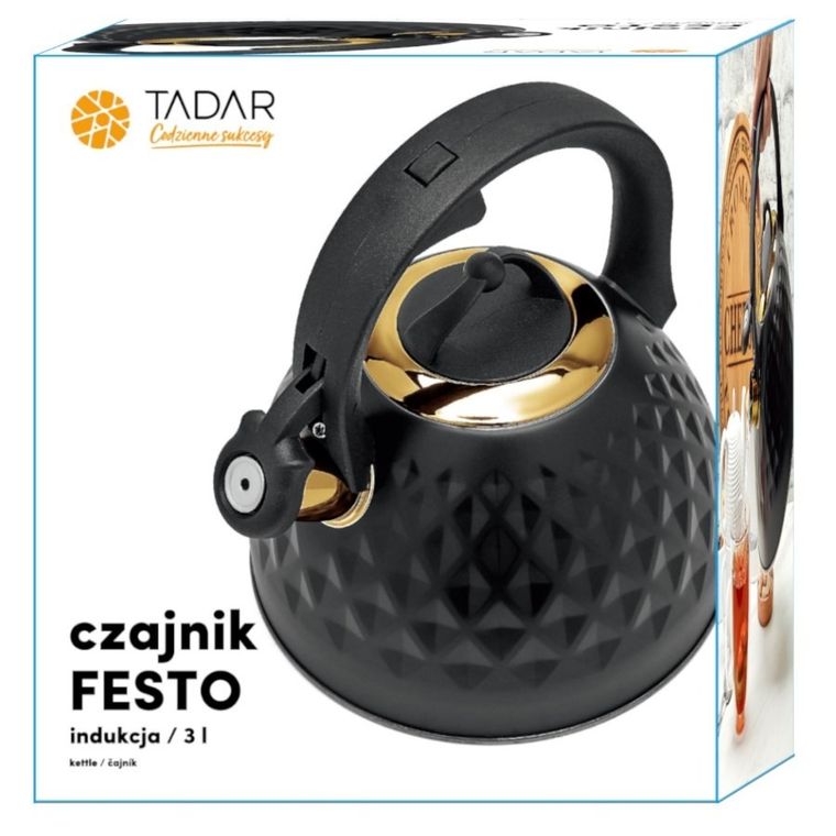 Tadar, Festo, czajnik, indukcja, czarny mat + złote elementy, 3l