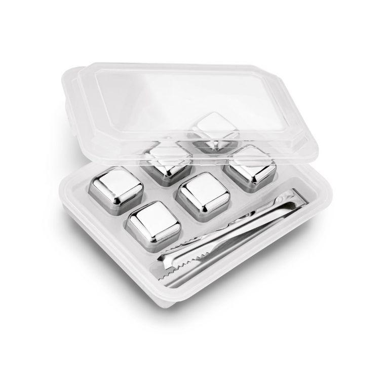 Tadar, kostki do whisky i drinków, stalowe, 6 sztuk + szczypce dolodu