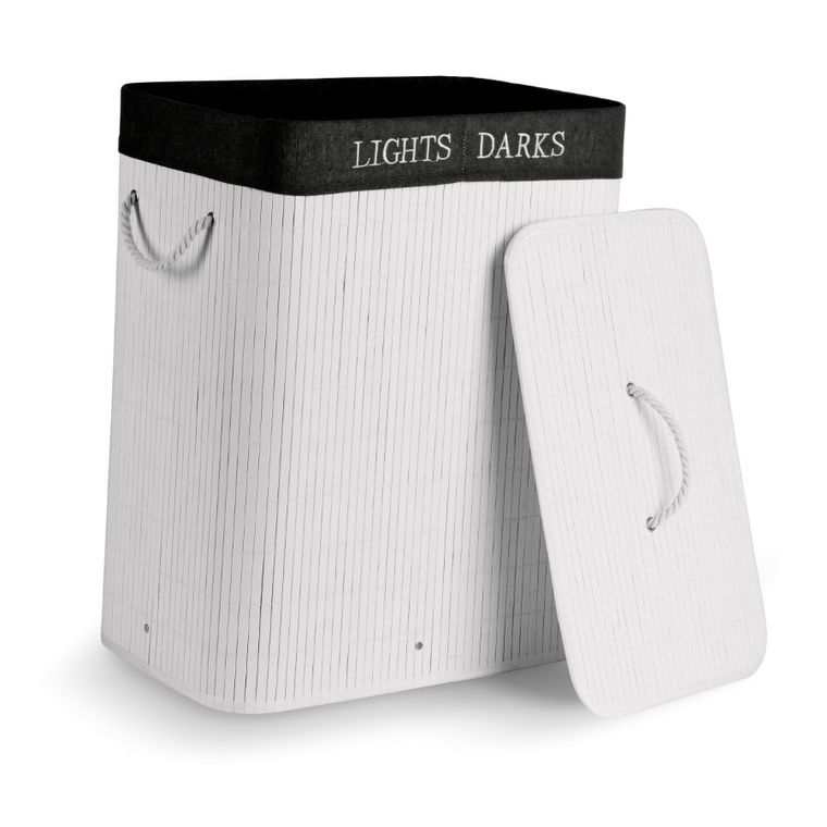 Tadar, kosz bambusowy, 2 komory, biały, 105l, 52-32-63 cm