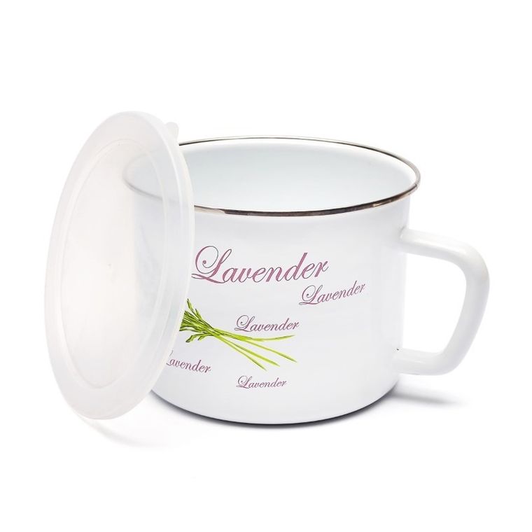 Tadar, lawenda, kubek emaliowany z pokrywą, 12 cm, 1,0l