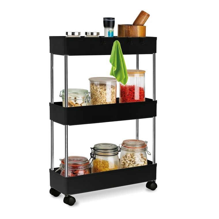 Tadar, organizer, regał łazienkowy na kółkach, 3 poziomowy, czarny, 40-13,5-61 cm