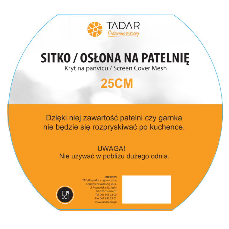 Tadar, osłona przed pryskaniem tłuszczu z funkcją sitka, czarna, 25 cm