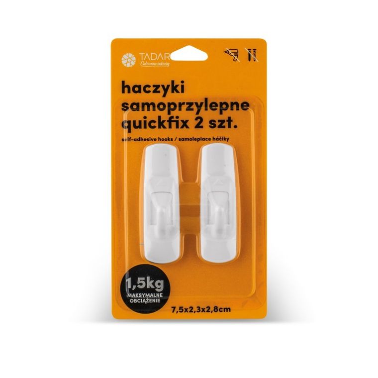 Tadar, Quickfix, haczyki samoprzylepne, 7,5-2,3-2,8 cm, 2 szt.