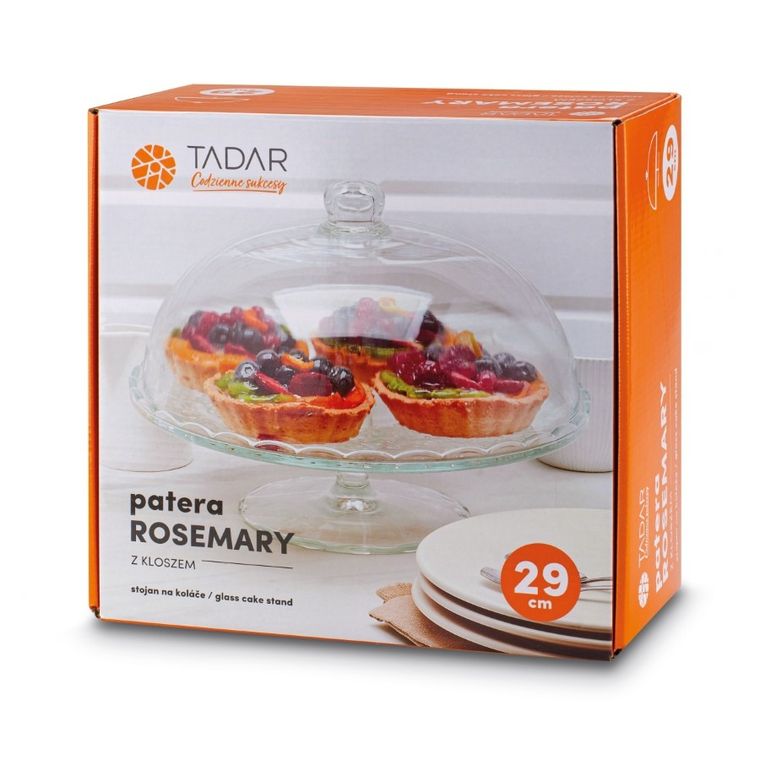 Tadar, Rosemary, szklana patera na nodze z kloszem, 29 cm