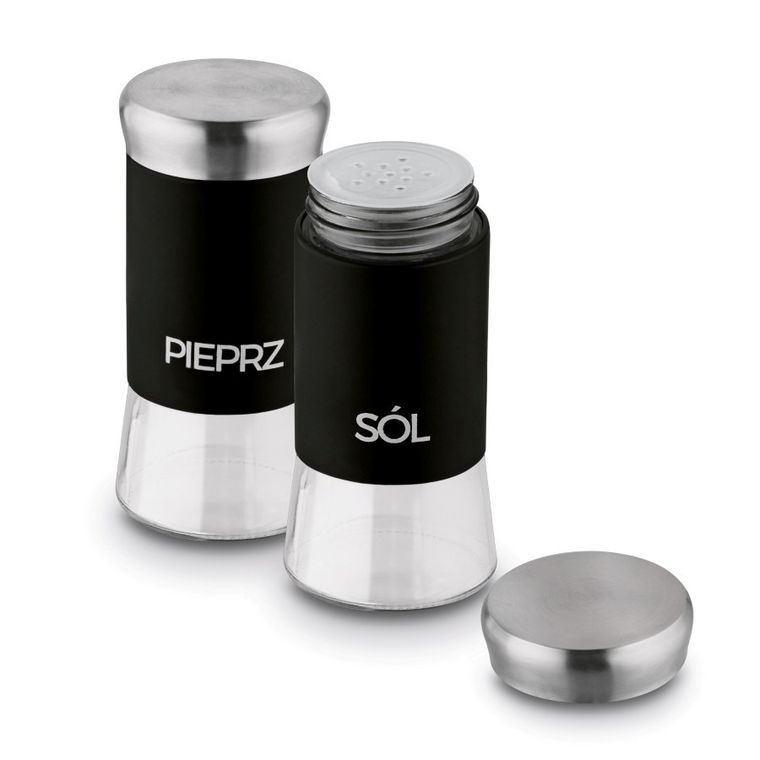 Tadar, szklany komplet pojemników, sól&pieprz, czarny
