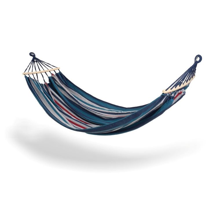 Tadar, zestaw: hamak, paski niebieskie, 200-150 cm + 2 liny 300 cm + torba