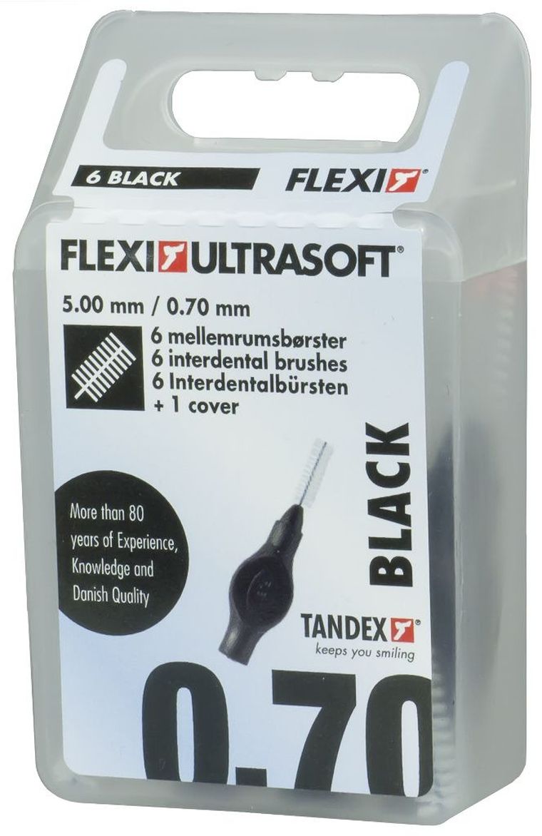 Tandex, czyściki międzyzębowe, Flexi 0,7-5 mm, ultra soft, Medium, black, czarne, 6 szt.