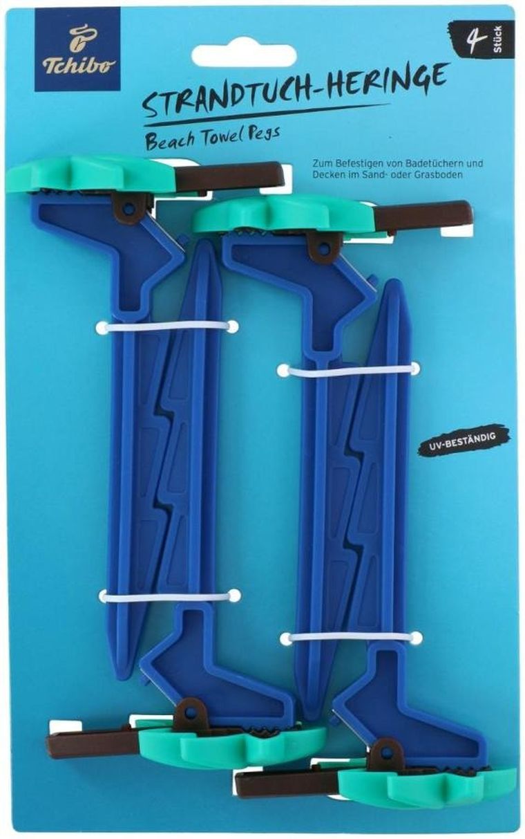 Tchibo, śledzie do ręcznika plażowego, niebieskie palmy, 4 szt.