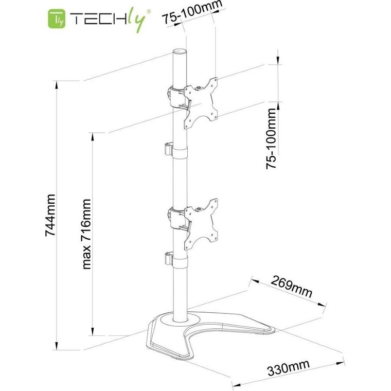 Techly, podstawa pod dwa monitory, biurkowa, pionowa, 13-27", LCD, 10 kg