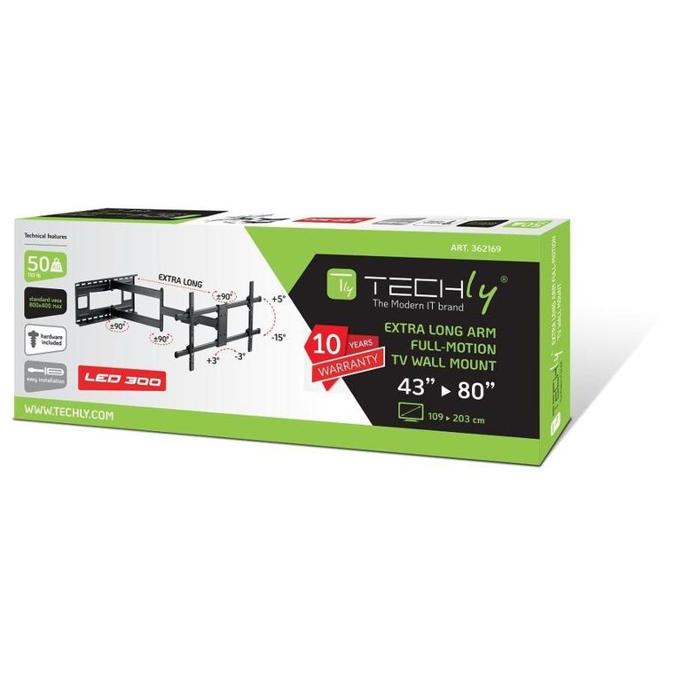 Techly, uchwyt ścienny do TV, 43-80 cali, 50 kg, obrotowy uchylny
