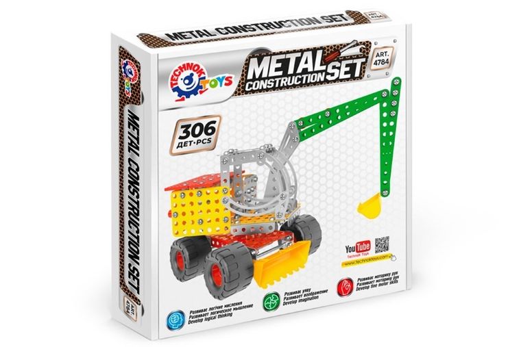 TechnoK, koparko-ładowrka, klocki konstrukcyjne, metalowe, 306 elementów