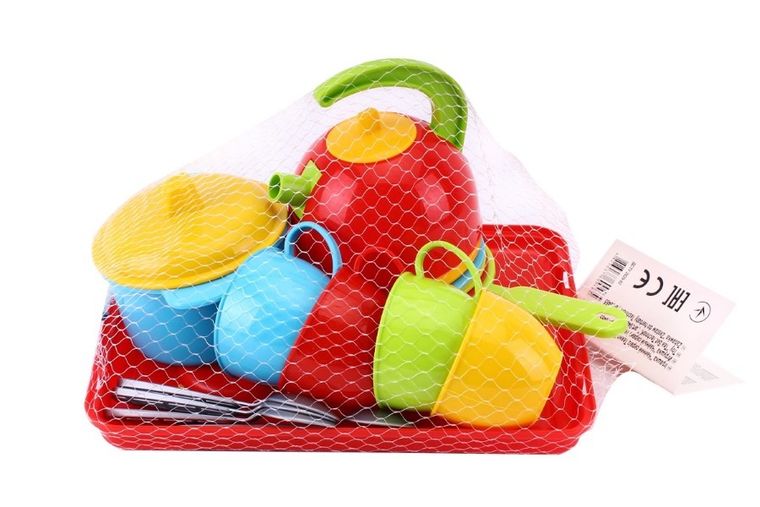 TechnoK, kuchenka gazowa z naczyniami i garnkami