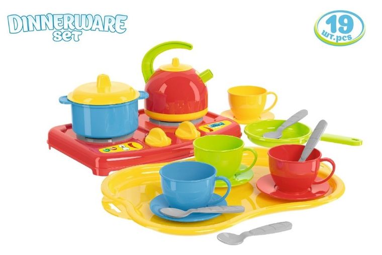 TechnoK, zestaw naczyń z kuchenką gazową, Marinka, 19 elementów