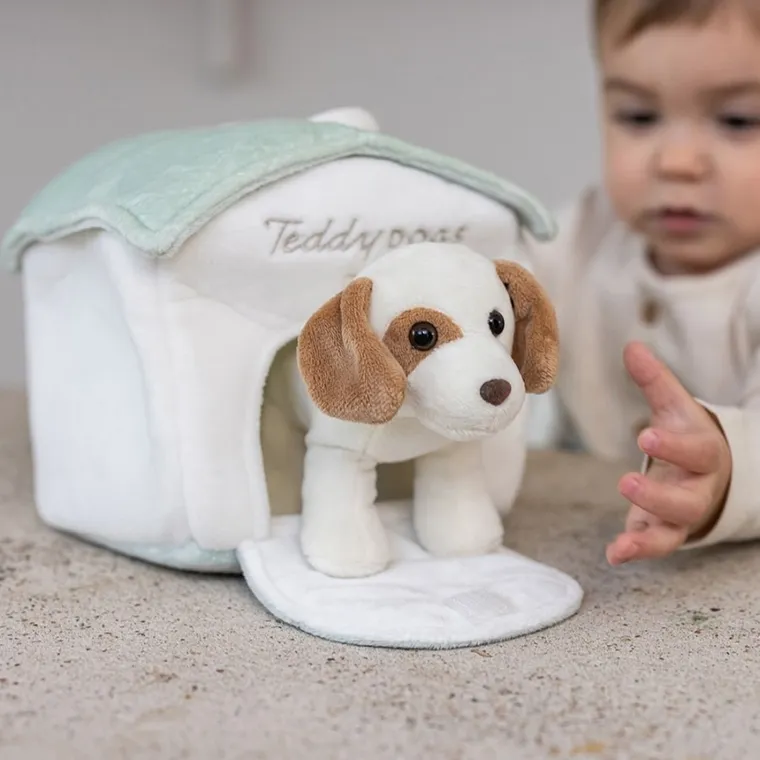 Teddykompaniet, Teddy Dogs, pluszowy piesek z budą i akcesoriami, 19-21-23 cm