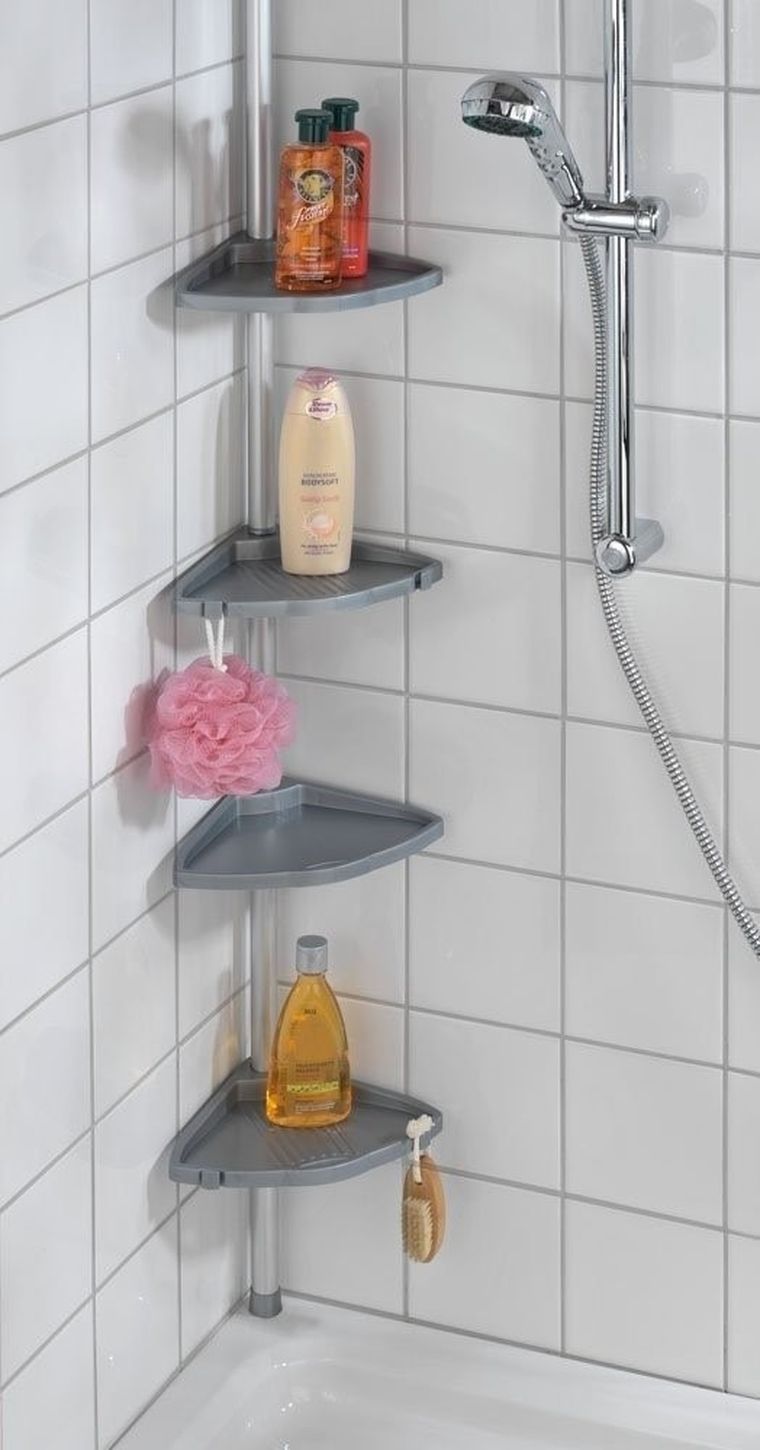 Teleskopowa półka łazienkowa, narożna, 4 poziomy, szara