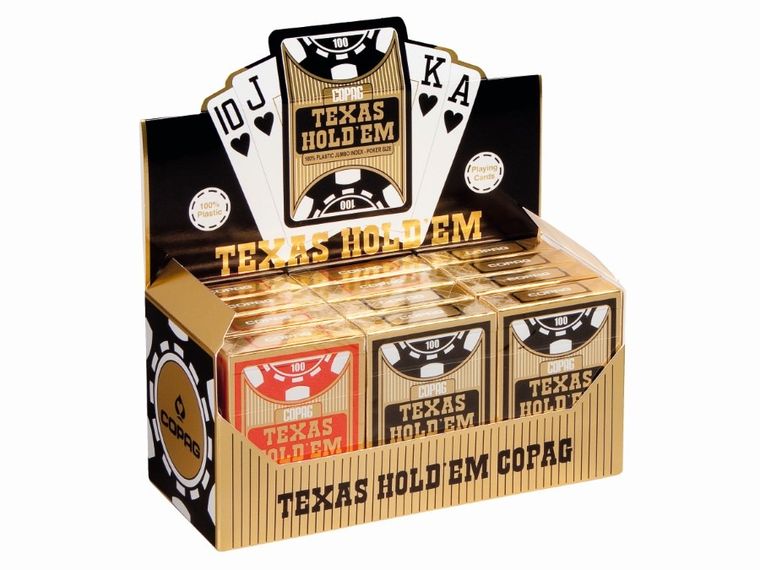 Texas Hold'em 100% plastic jumbo index, talia 54 kart, czerwona