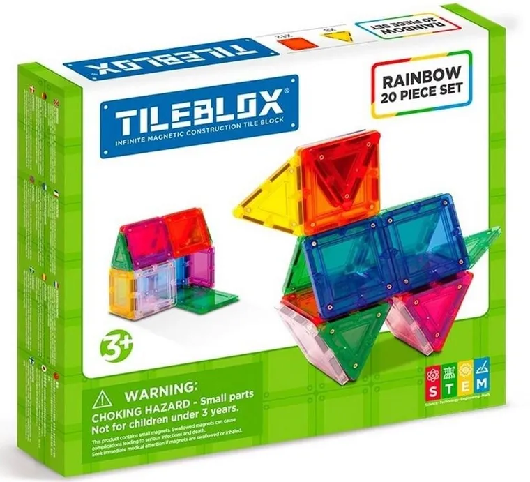 Tileblox, Zestaw tęczowy, klocki magnetyczne, 20 elementów