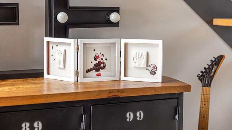 Tiny Love Creations, potrójna ramka na zdjęcie i odcisk, biała