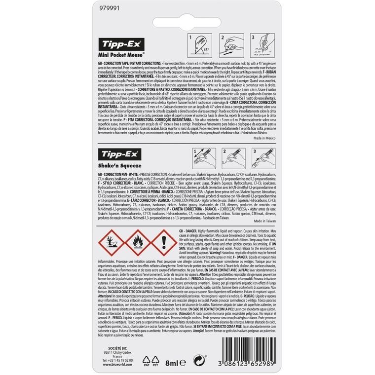 Tipp-Ex, Mini Pocket Mouse + Shake'n Squeeze, korektor, 2 szt.
